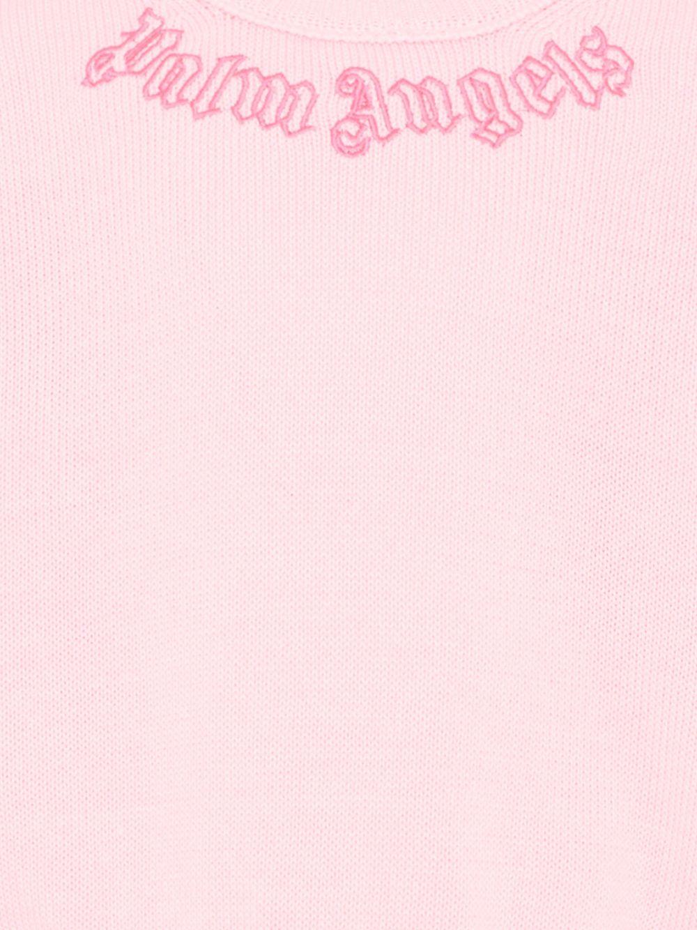 Pullover girocollo in cotone con ricamo logo PGHE002S26KNI002 042 PALM ANGELS KIDS 