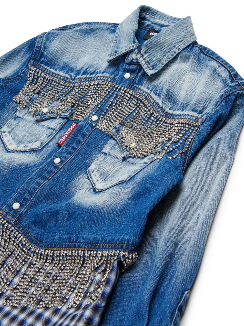 Giubbino denim con frange e strass