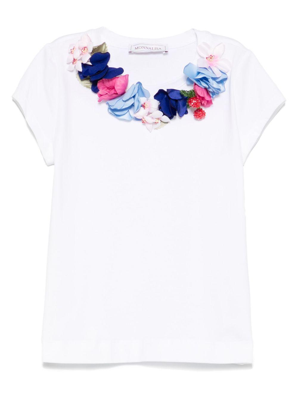 T-shirt bianca applicazione fiori