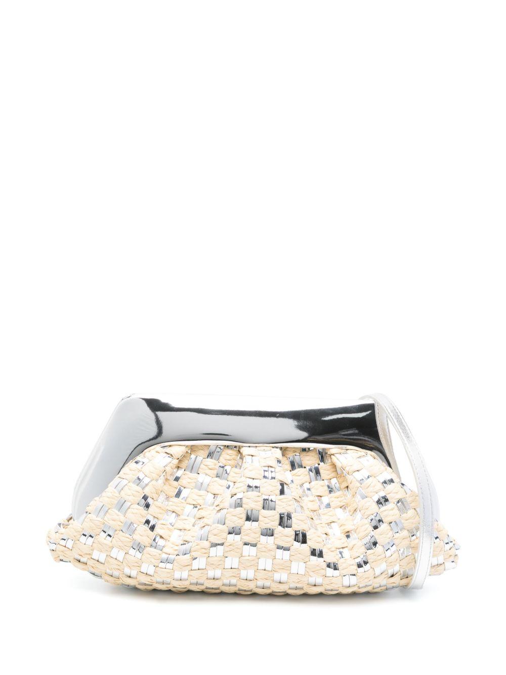 Clutch emera intrecciata in rafia e argento TMSS25EMRMWPL18 SILVER THEMOIRE' 