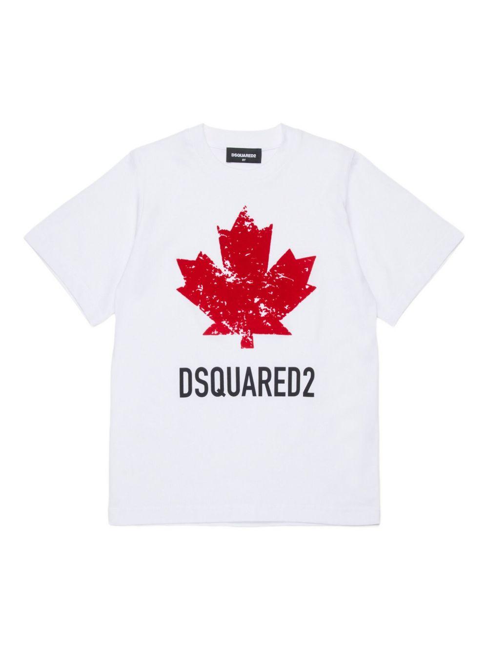 T-shirt Bianca con Logo Frontale DQ2982D00XM DQ100 DSQUARED KIDS 
