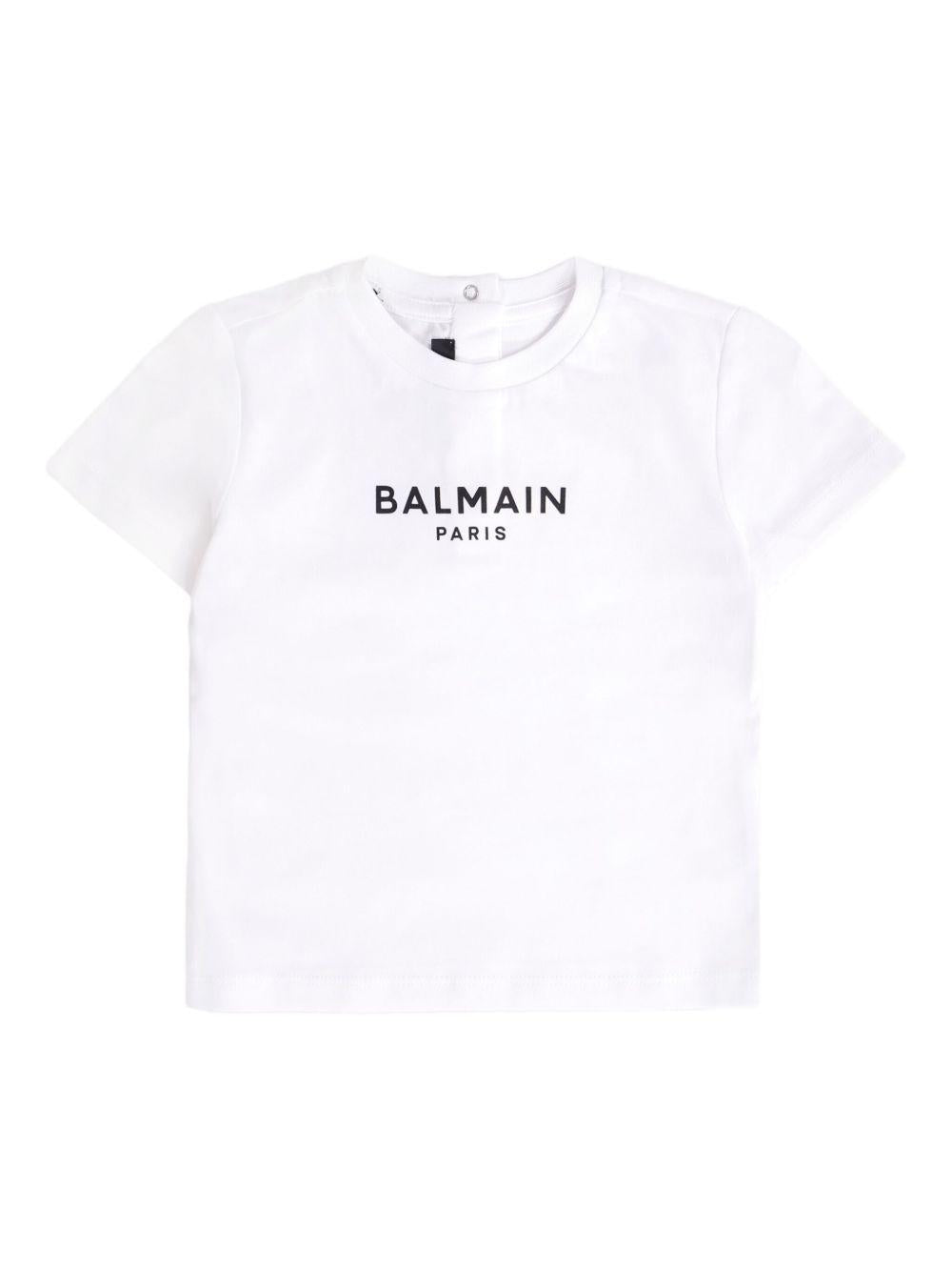 T-shirt Bianca con Stampa Logo BX8501Z3186 100NE BALMAIN KIDS 