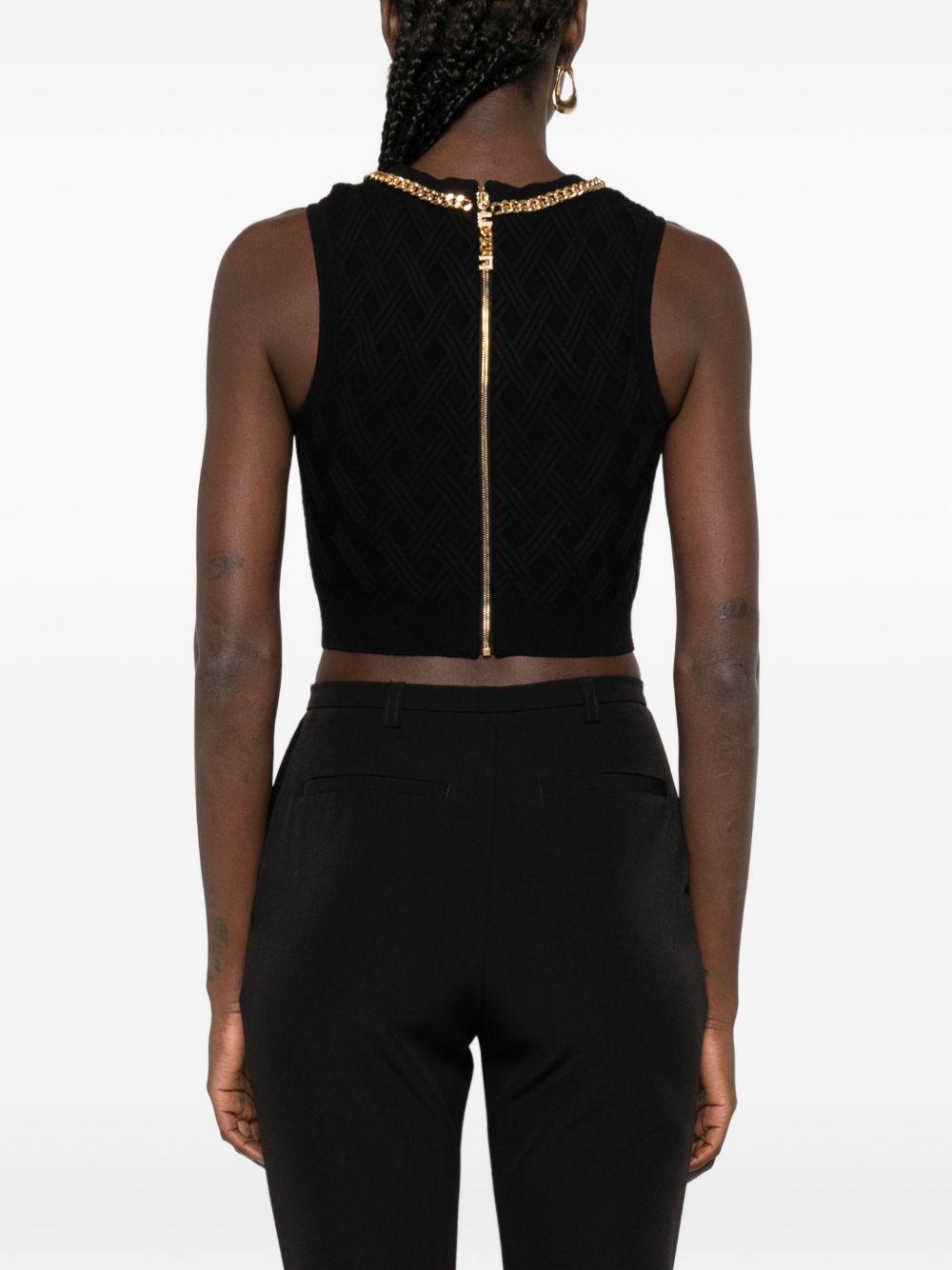 Top Corto Nero con Motivo a Rombi e Catena Oro TK60B56E2 110 ELISABETTA FRANCHI 