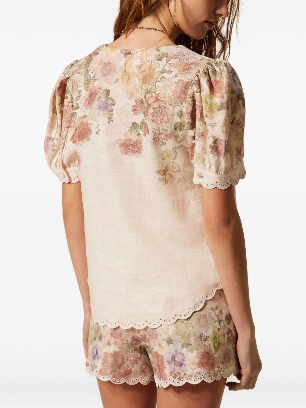 Blusa in lino con stampa floreale 261TT2573 13588 TWINSET 