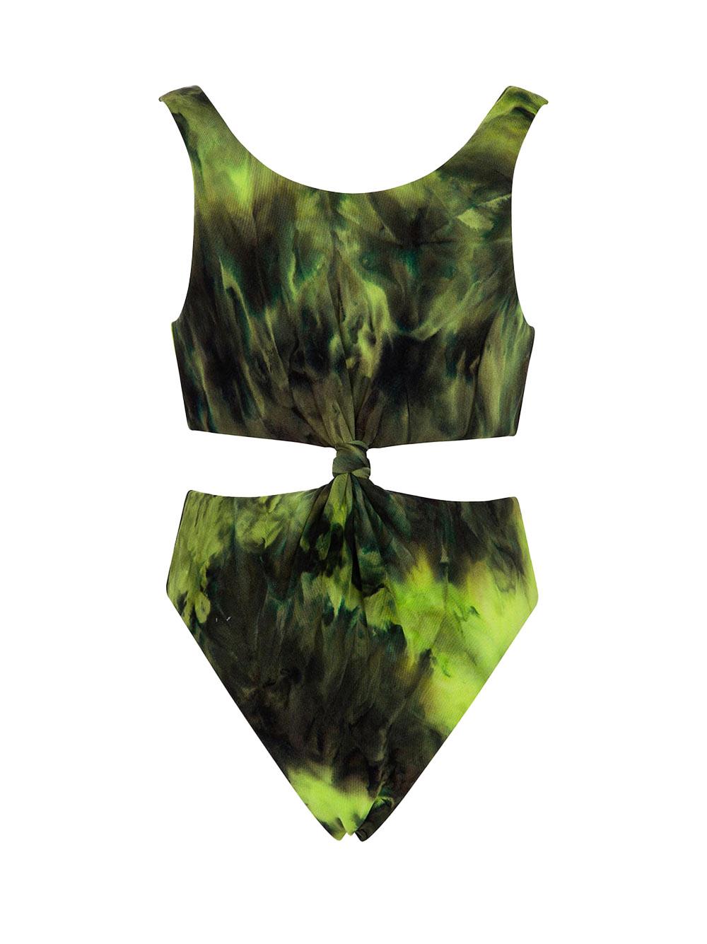 Costume intero giallo fluo con stampa sfumata nera