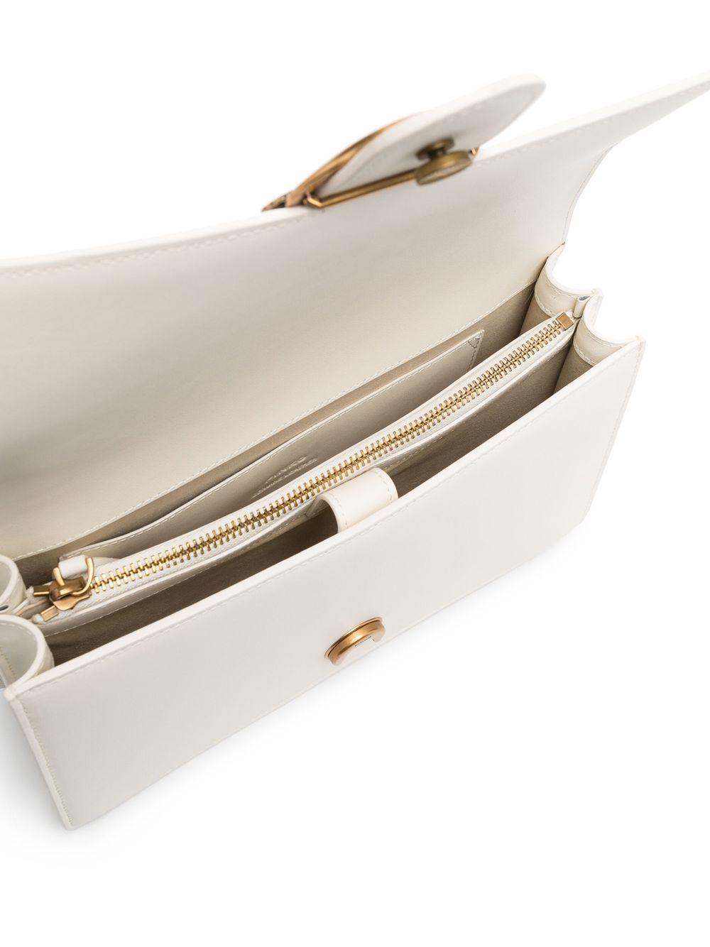 Borsa a Tracolla Bianca in Pelle con Catena e Logo Oro 100941A0F1 Z14Q PINKO 