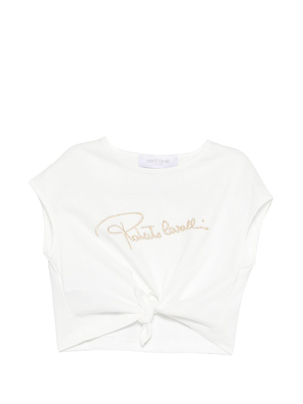T-shirt con nodo frontale CGP26081TS WHITE ROBERTO CAVALLI  JUNIOR 