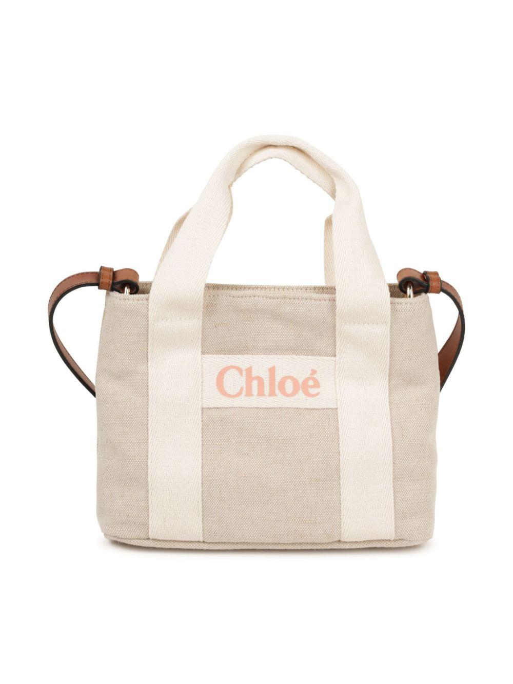 Borsa a spalla beige logata