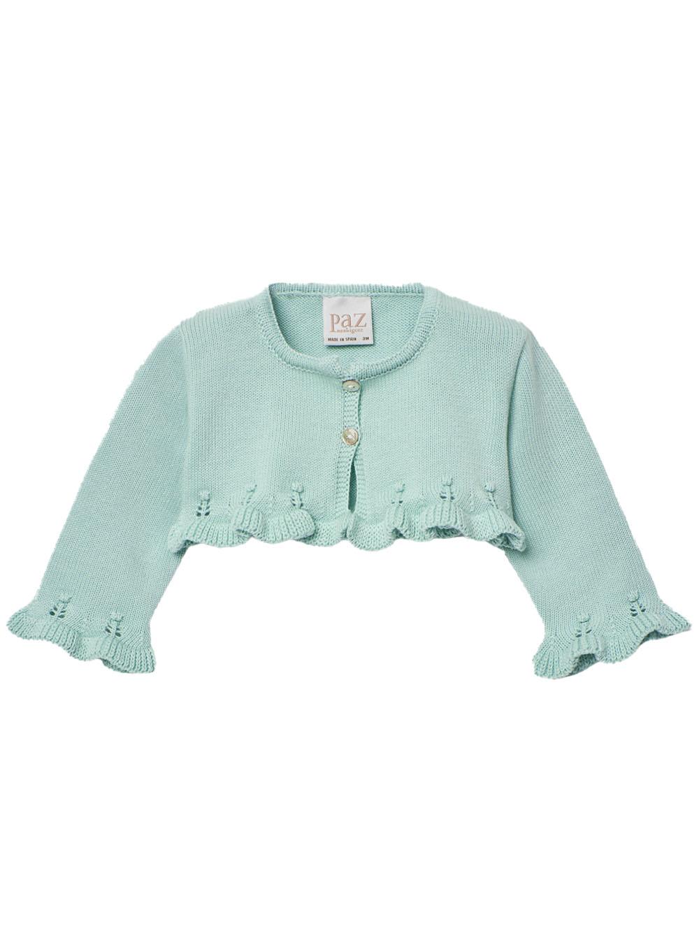 Cardigan crop verde acqua con ricami 001122299 13H82 PAZ RODRIGUEZ KIDS 