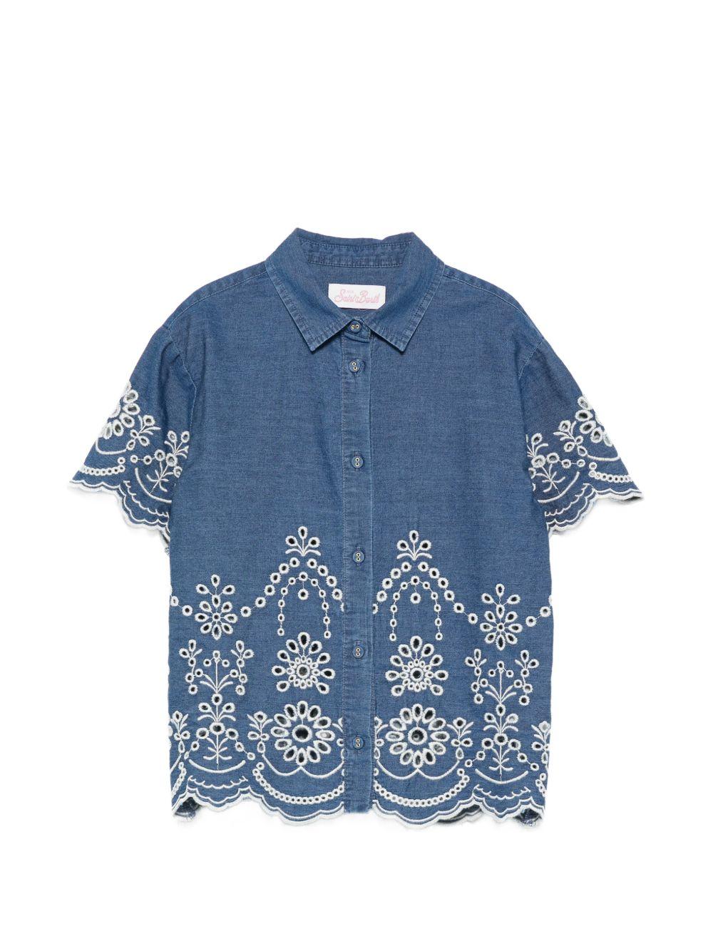 Camicia in denim con ricami floreali CEM0002 00473L MC2 SAINT BARTH KIDS 
