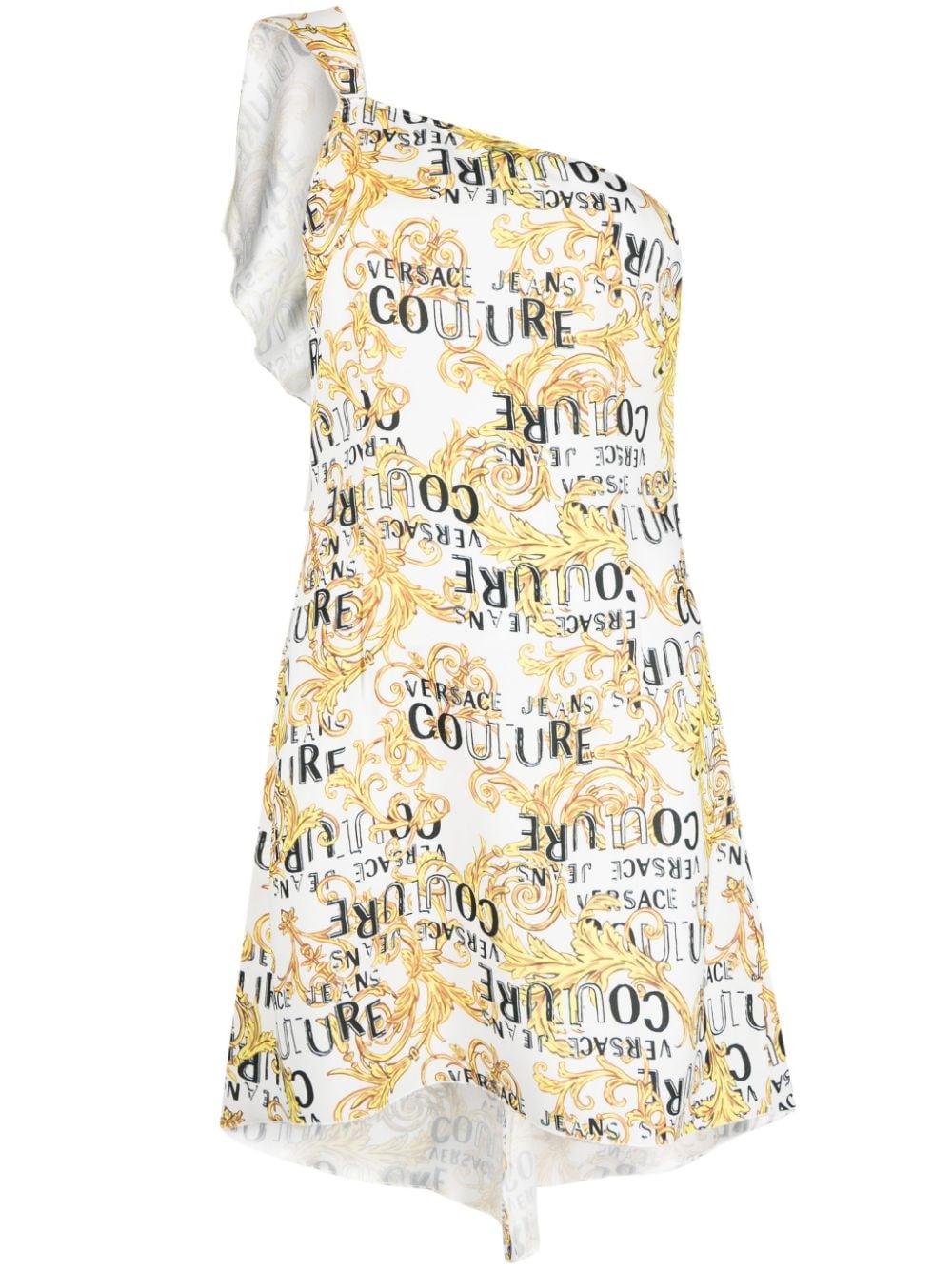 Abito monospalla bianco fantasia barocca 74HAO911 NS228 BIANCO VERSACE JEANS 
