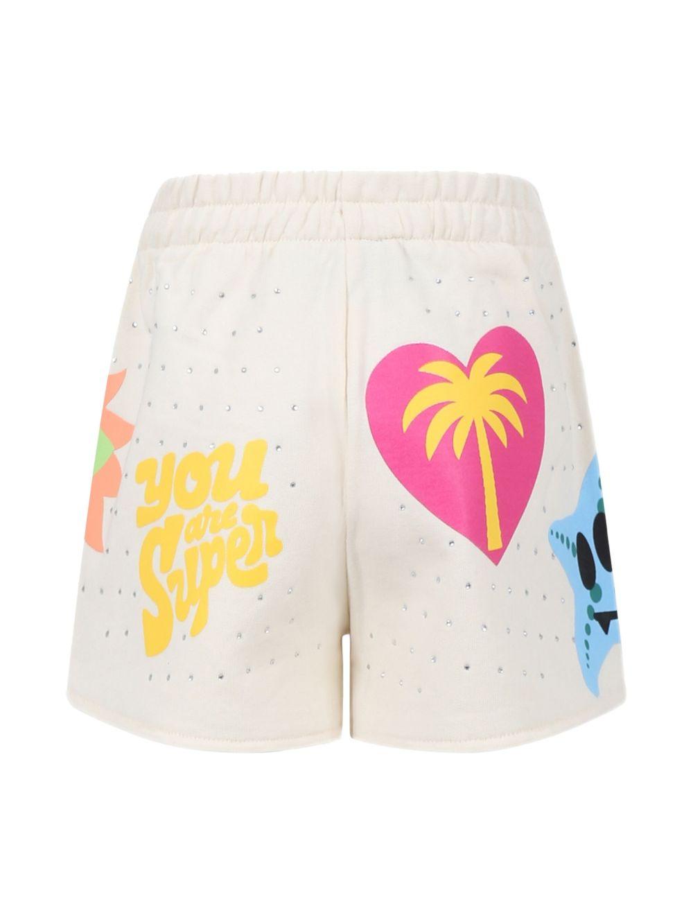 Short crema stampe e strass all-over