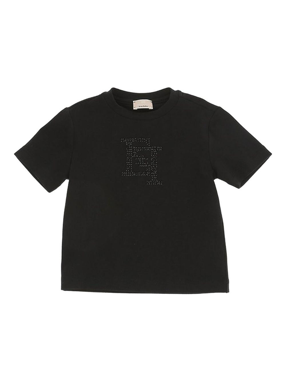 T-shirt nera logo strass