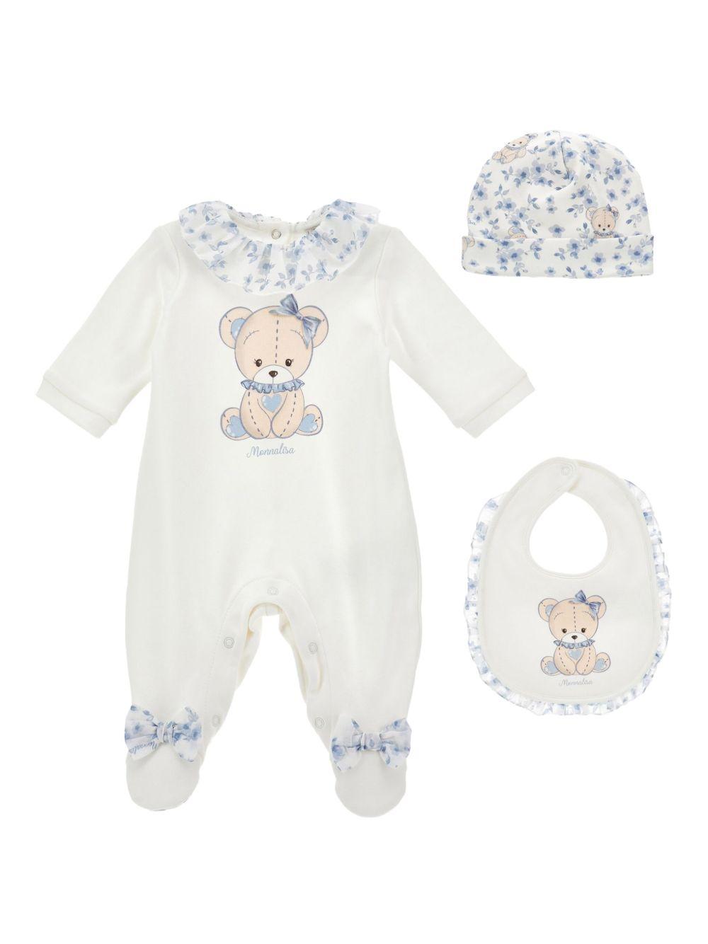Set Neonato in Cotone con Stampa Orsetto e Fiori 35F5086000 0151 MONNALISA KIDS 
