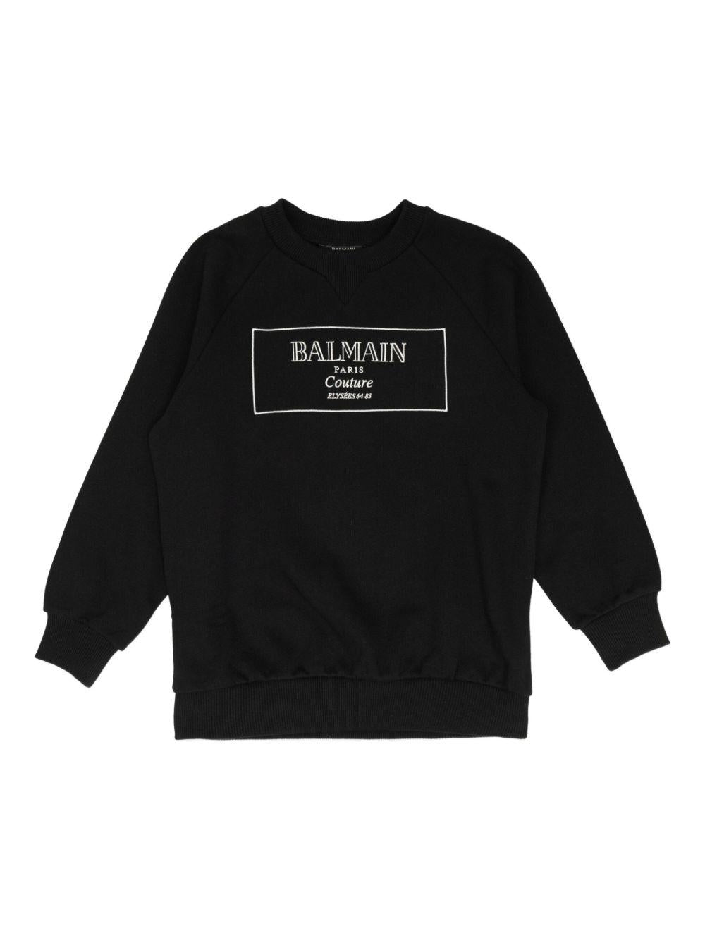 Felpa Nera con Logo Ricamato BX4P80Z3183 930BC BALMAIN KIDS 
