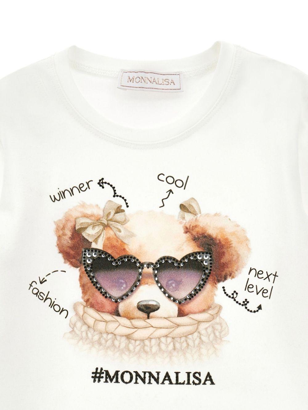 T-shirt Bianca Maniche Lunghe con Stampa Teddy Bear 19F6126003 0001 MONNALISA KIDS 