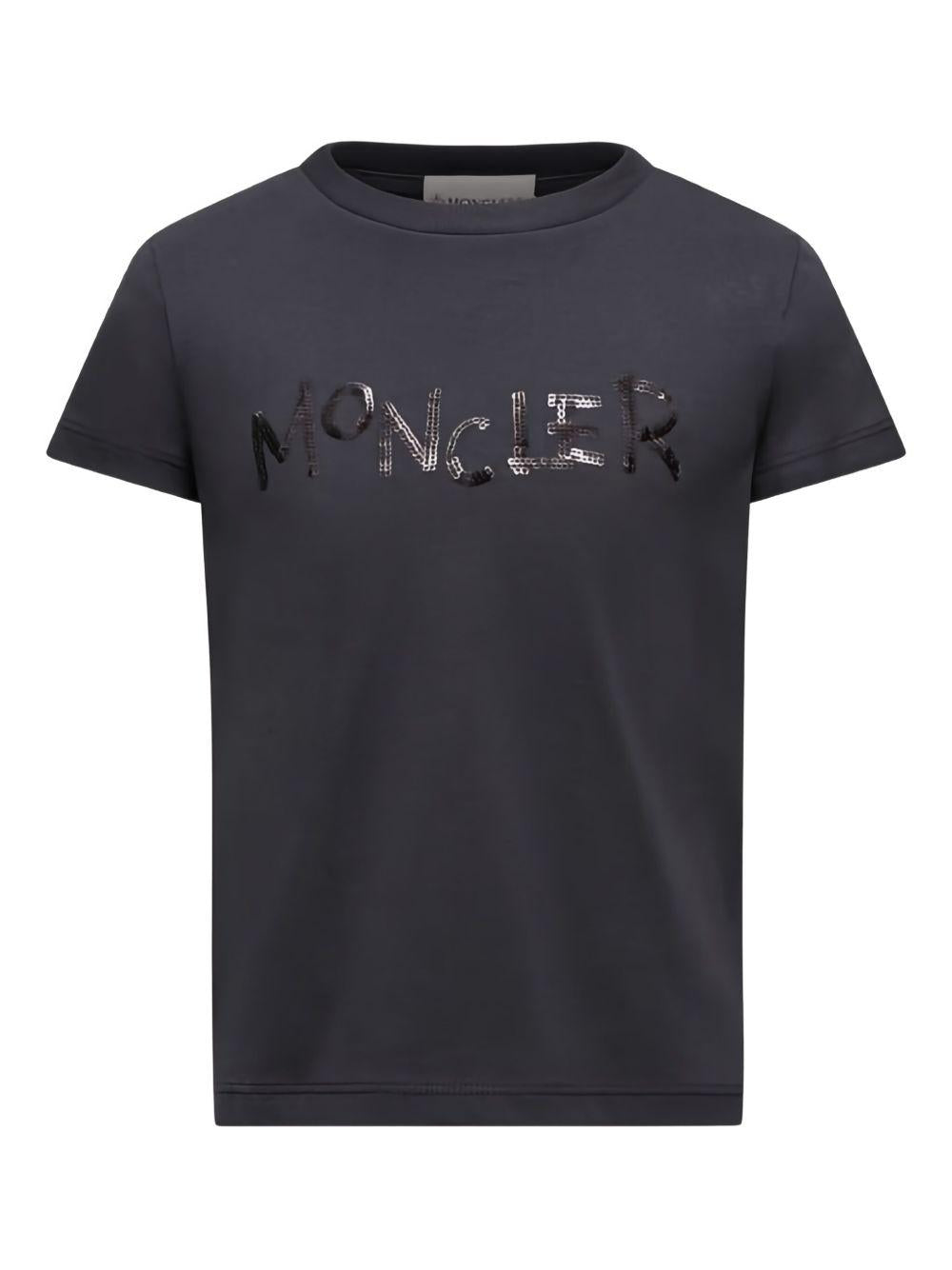 T-shirt in Nero con Logo Ricamato K29548C0002383907 999 MONCLER KIDS 