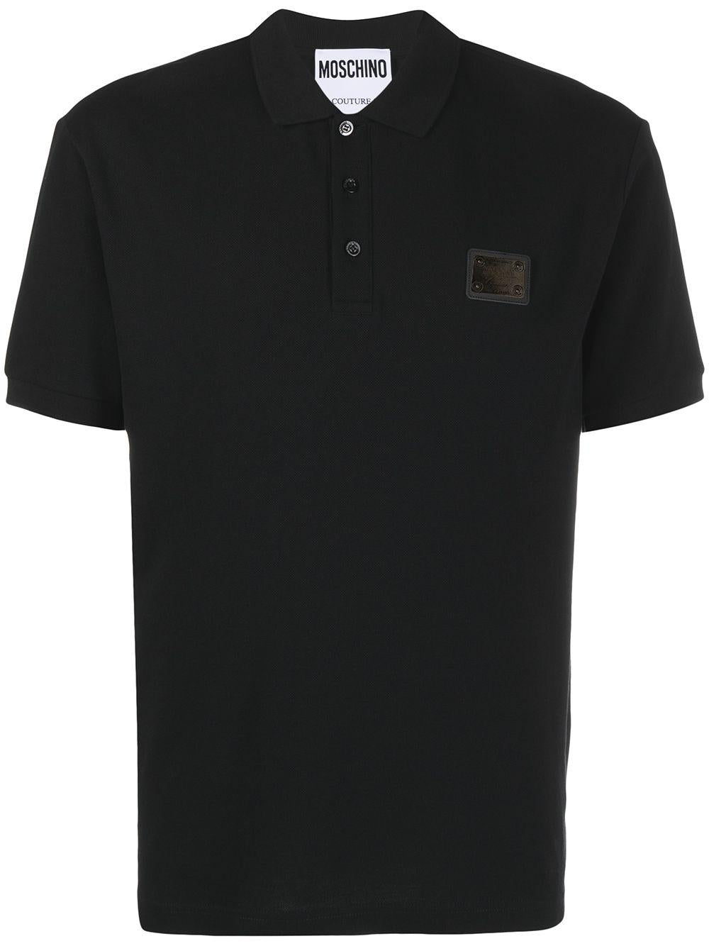 Polo nera mini placca logo petto