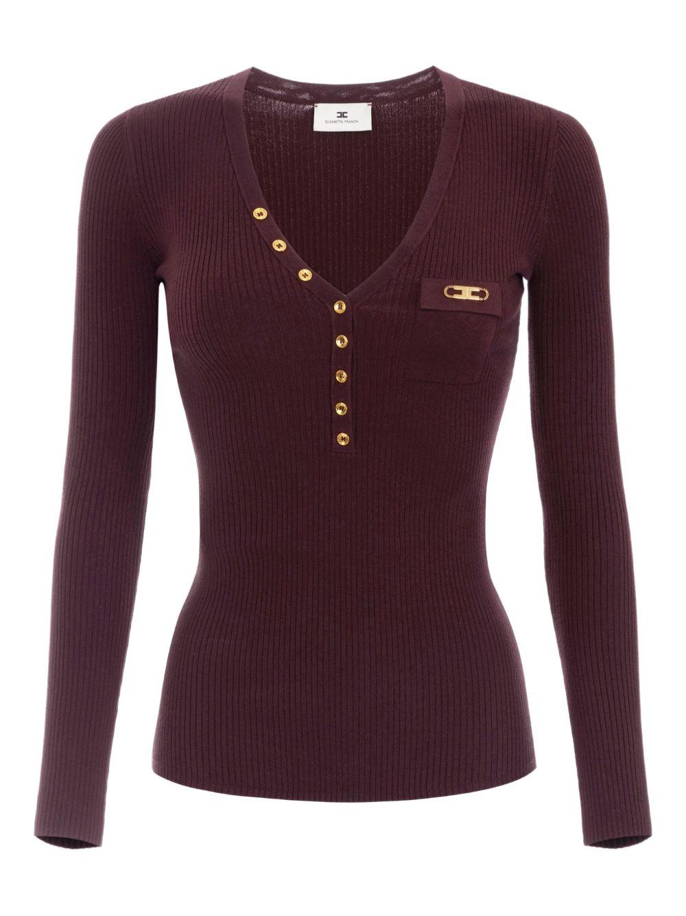 Top a Coste con Scollo a V MK12B56E2 EA4 ELISABETTA FRANCHI 