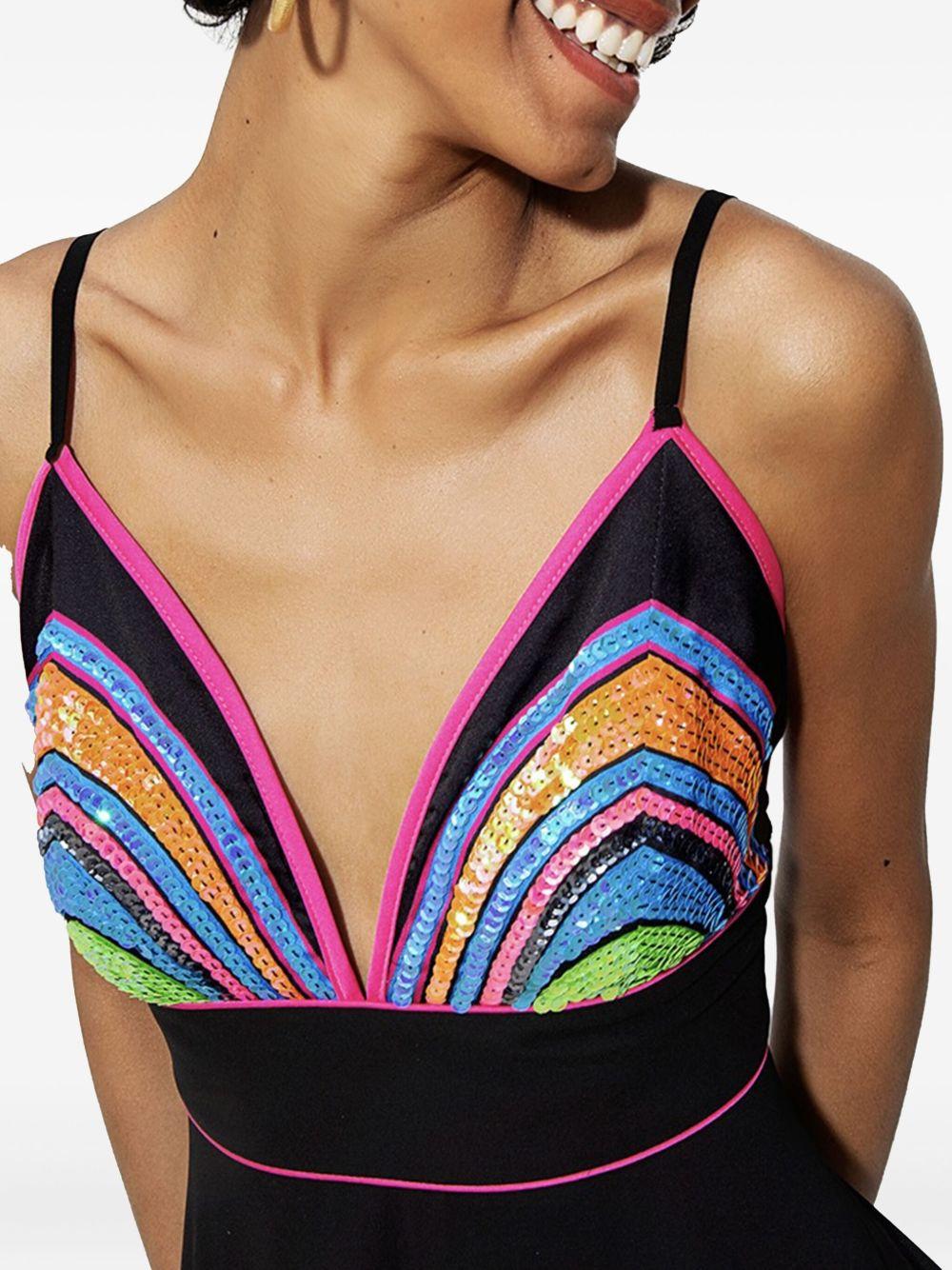 Abito nero lungo scollo paillettes multicolor T4337 BLACK TWINS 