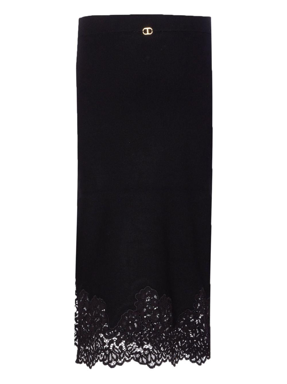 Gonna Midi Nera Con Bordo in Pizzo 252TP3390 00006 TWINSET 