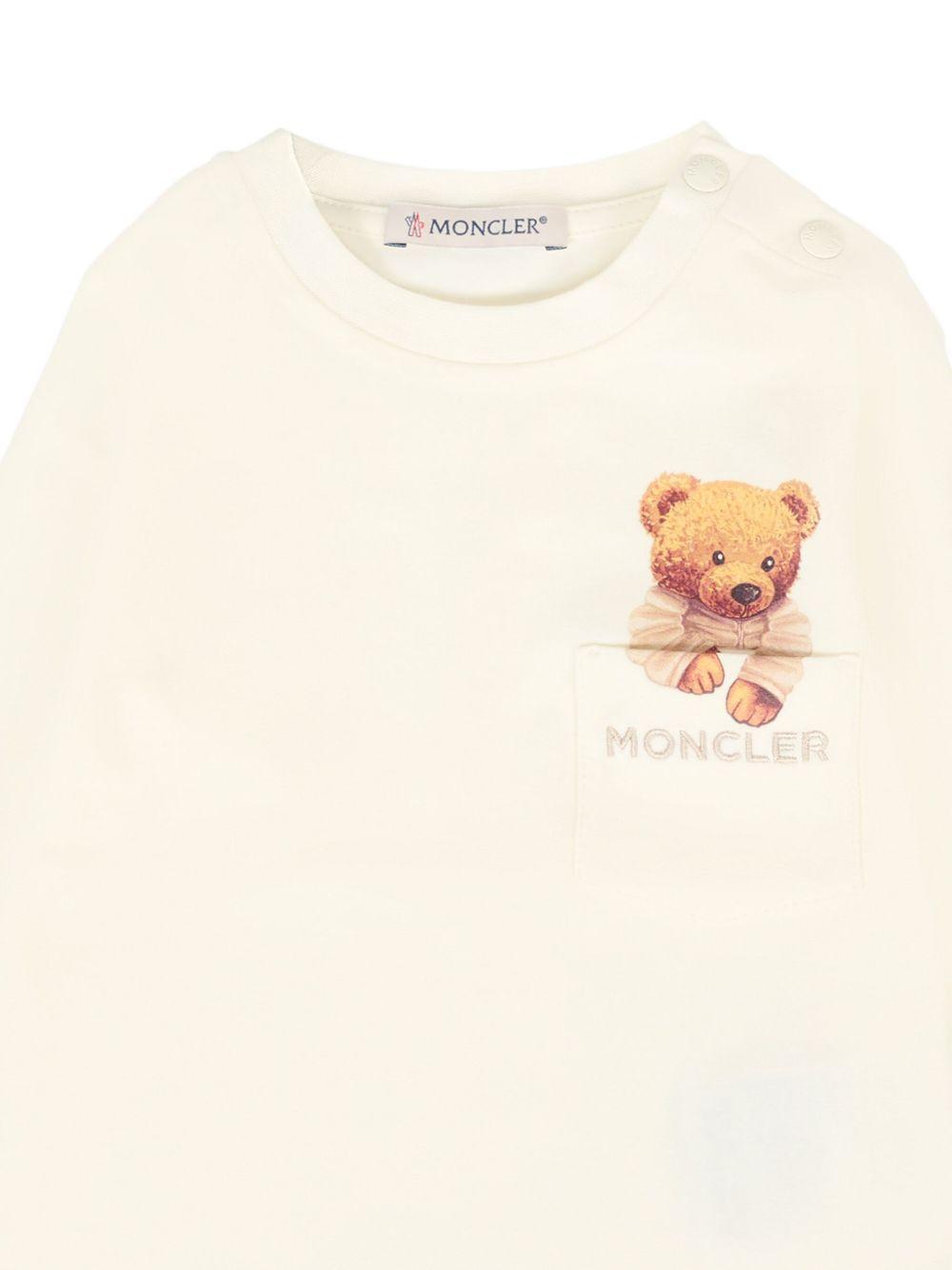 T-shirt Bianca Maniche Lunghe con Stampa K29518D0000589AUM 034 MONCLER KIDS 