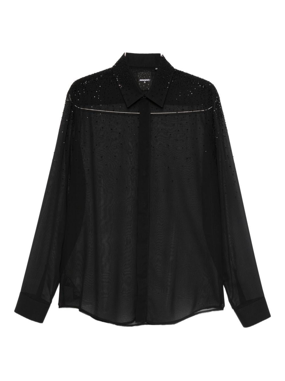 Camicia nera con strass e chiusura a bottoni 5C0334A685 K103 PATRIZIA PEPE 