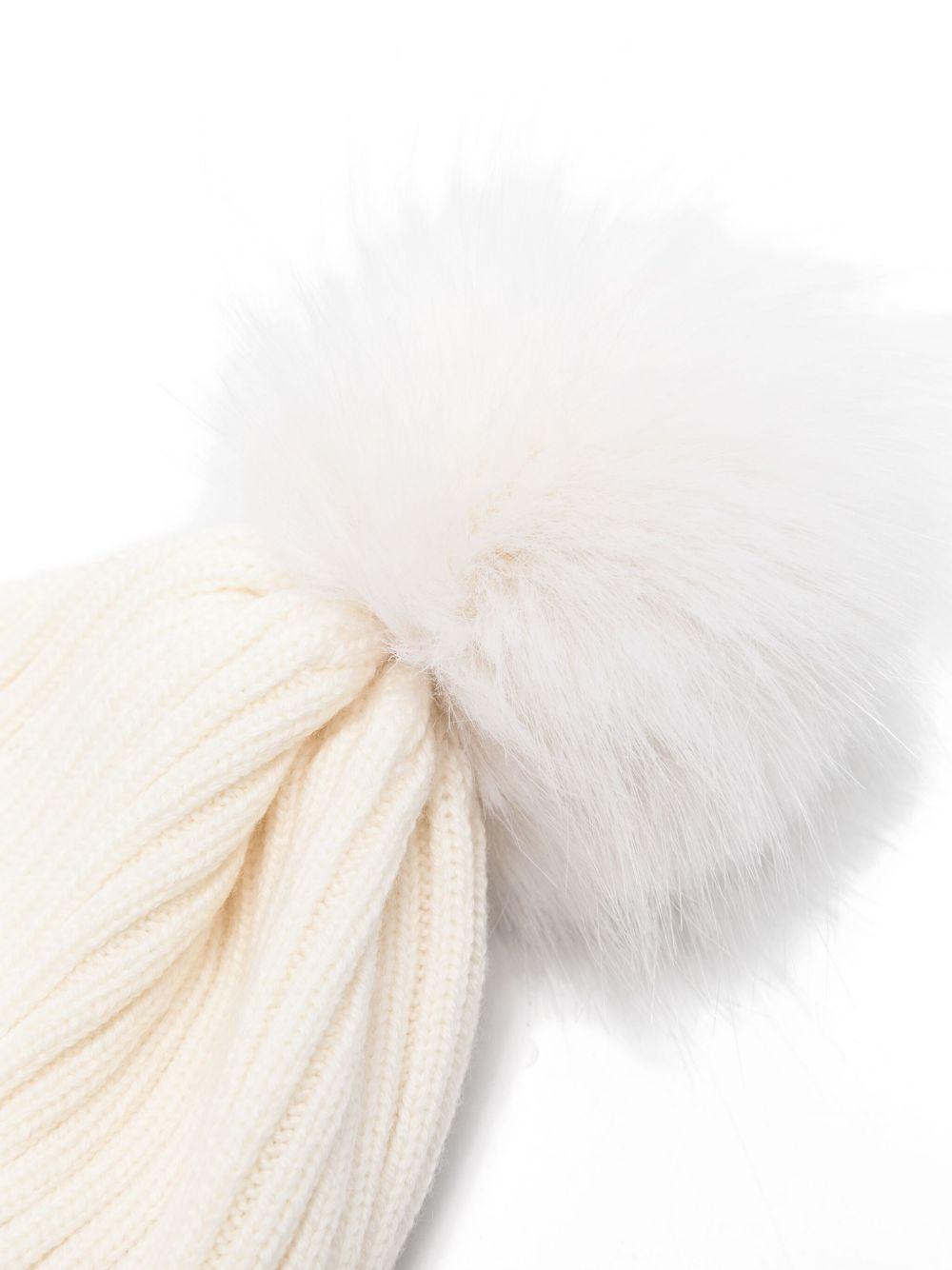 Berretto Merino Bianco con Pompon K29543B00011M1131 030 MONCLER KIDS 