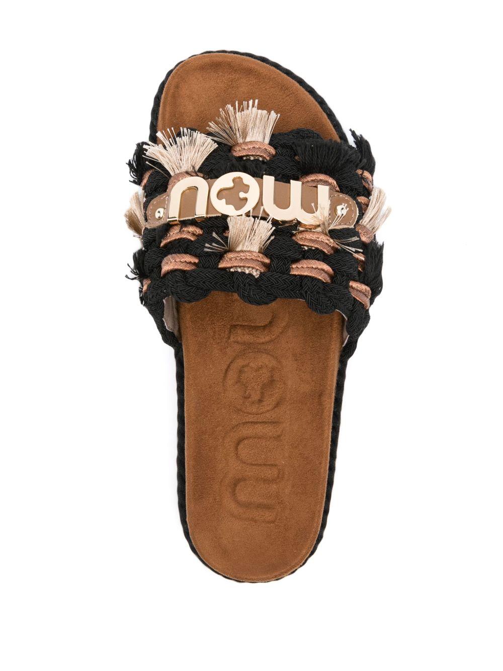Monoband rope sandal fringes nero