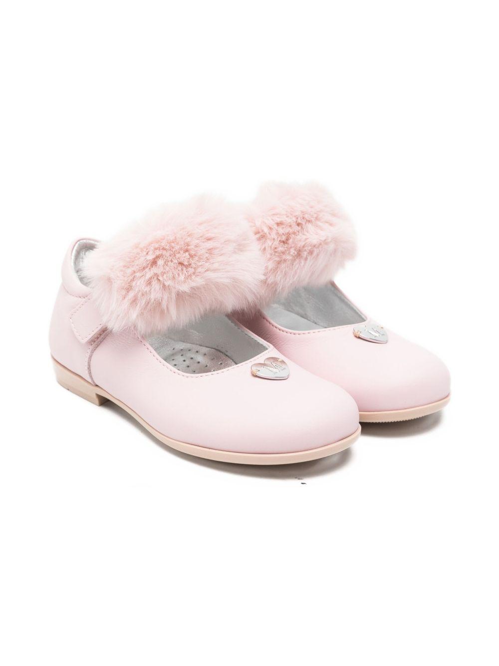 Ballerine rosa chiaro con dettaglio cuore e rifiniture in pelliccia 83F0056713 0090 MONNALISA KIDS 