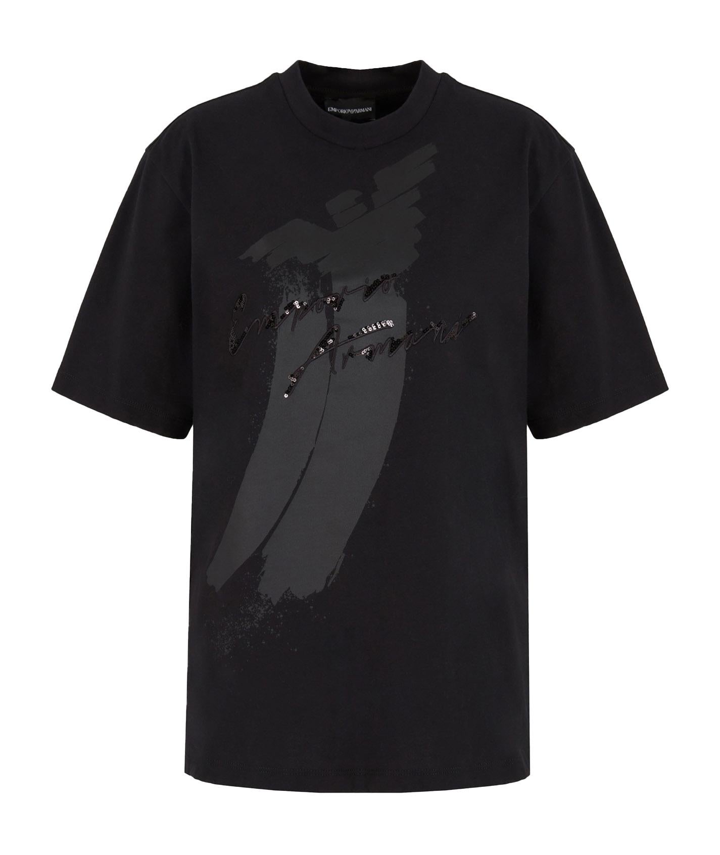 T-shirt nera logo paillettes 6D2T7G2J4EZ 0999 EMPORIO ARMANI 