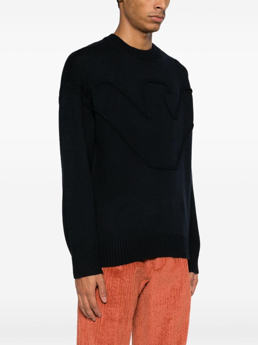 Maglione blu con logo in rilievo intrecciato