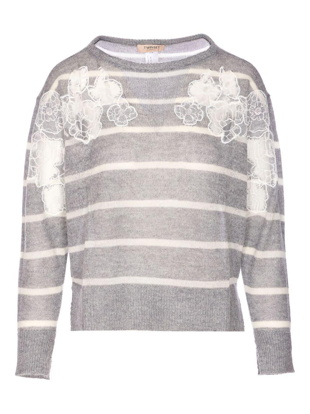Maglione Grigio a Righe con Pizzo 252TP3252 12756 TWINSET 