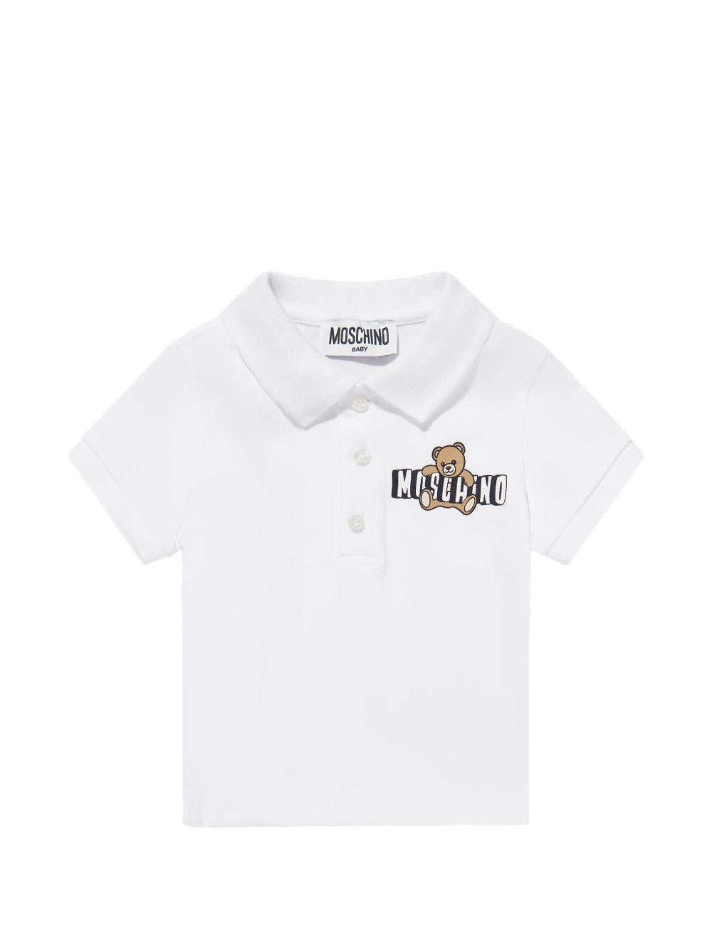 Polo in cotone con maniche corte MUM04JLFA09 10101 MOSCHINO KIDS 