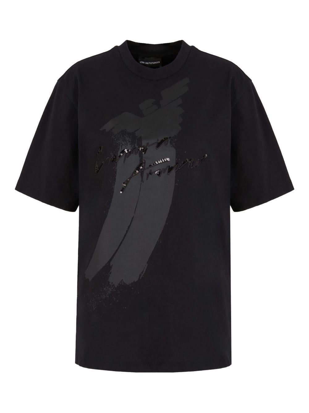 T-shirt nera logo paillettes 6D2T7G2J4EZ 0999 EMPORIO ARMANI 