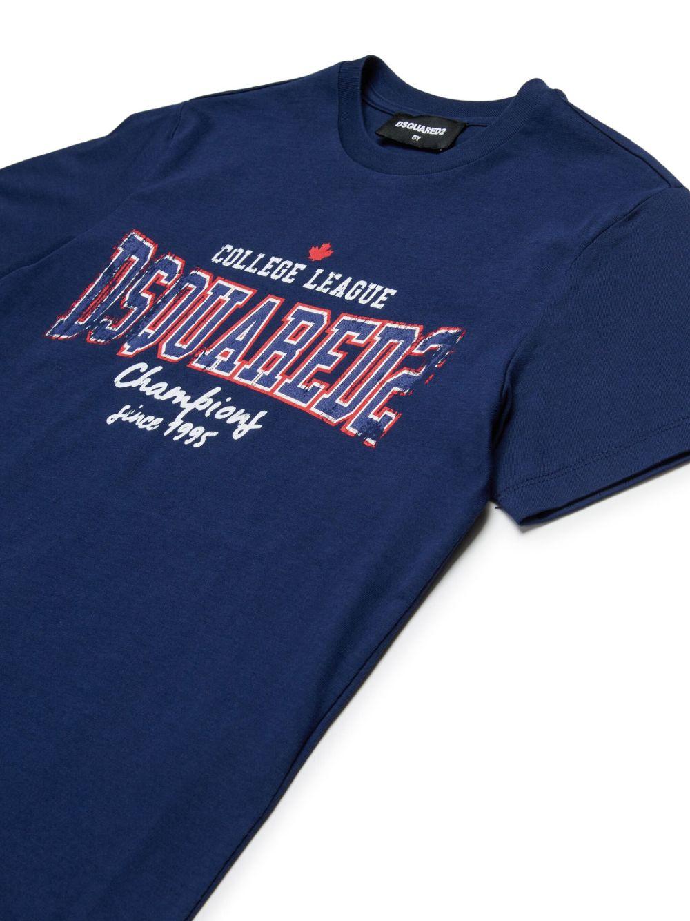 T-shirt blu logo ricamo college