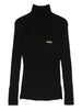 Maglione Nero a Collo Alto con Decorazione Oro