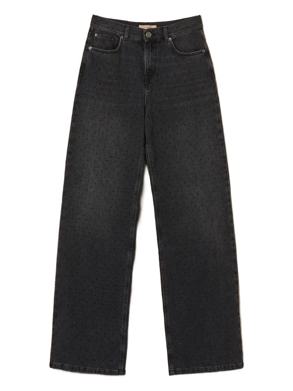 Jeans neri con cinque tasche e strass decorativi 252TT2271 01103 TWINSET 