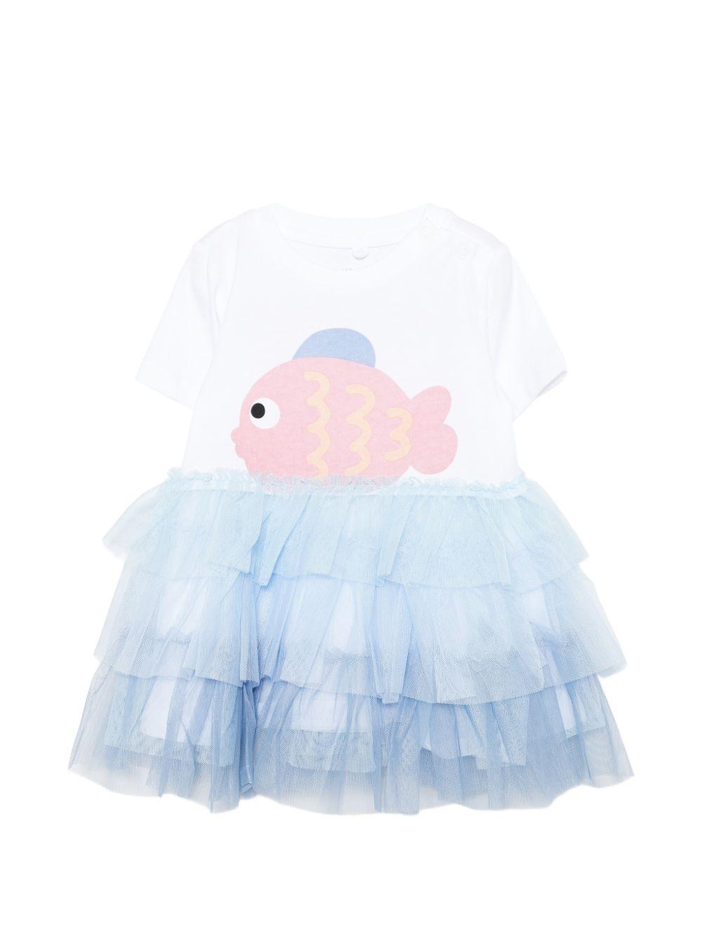 Abito con applicazione pesce in tulle TY1061Z0434 100 STELLA MCCARTNEY KIDS 
