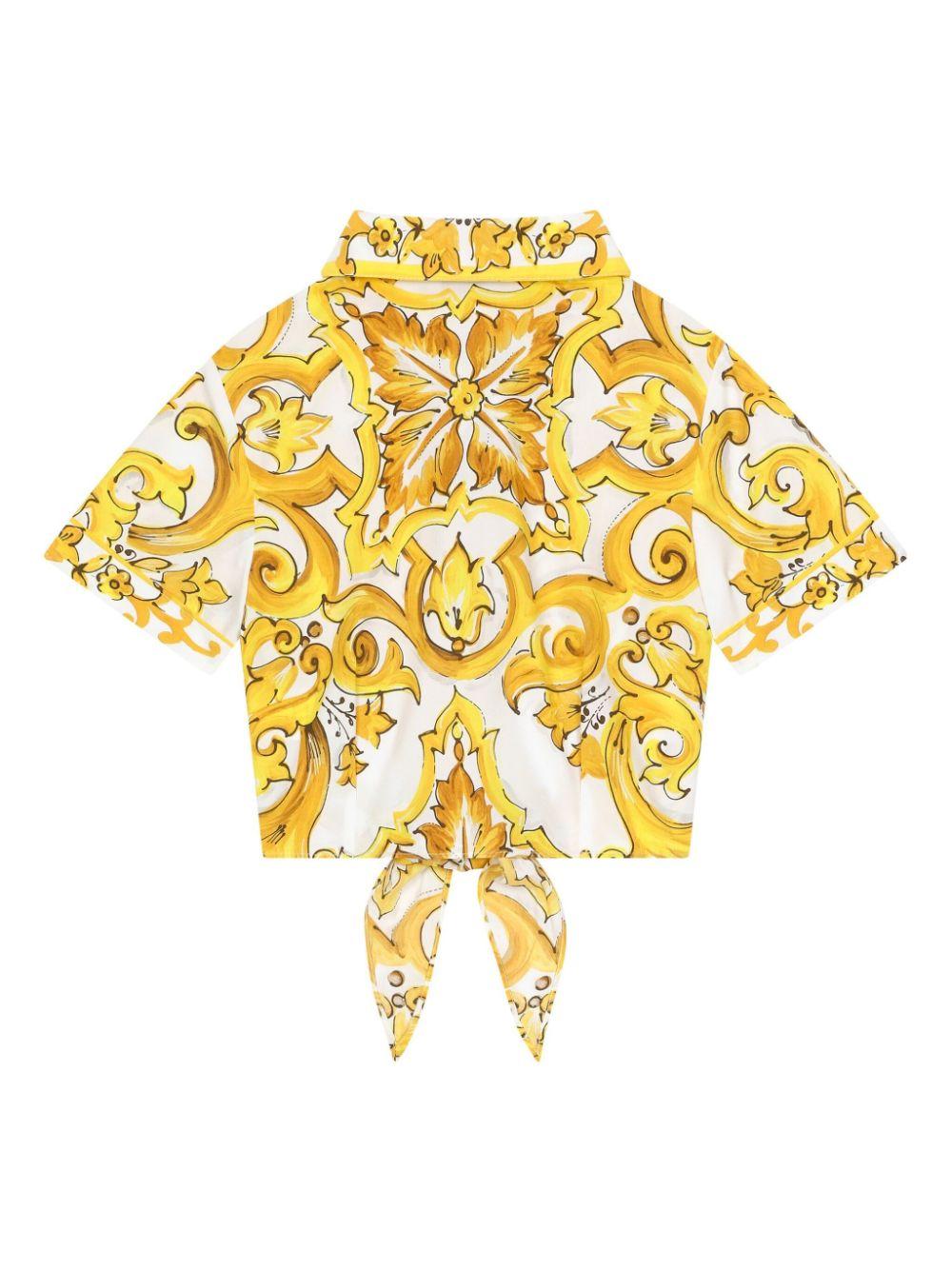 Camicia crop stampa maiolica bianco/giallo