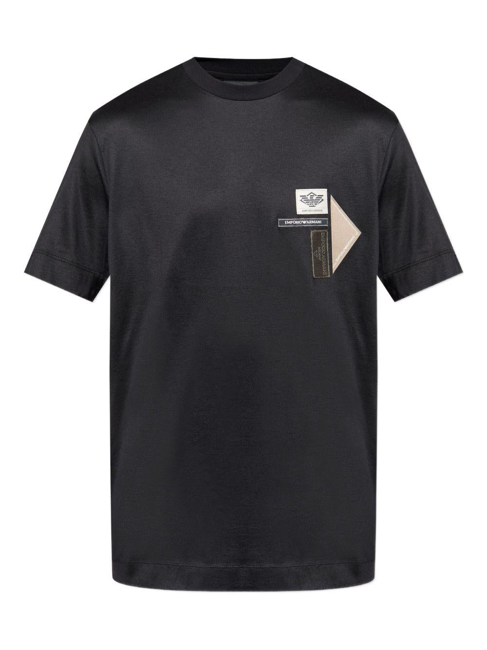 T-shirt nera con logo patch e collo a giro EM002959AF18312 UC001 EMPORIO ARMANI 