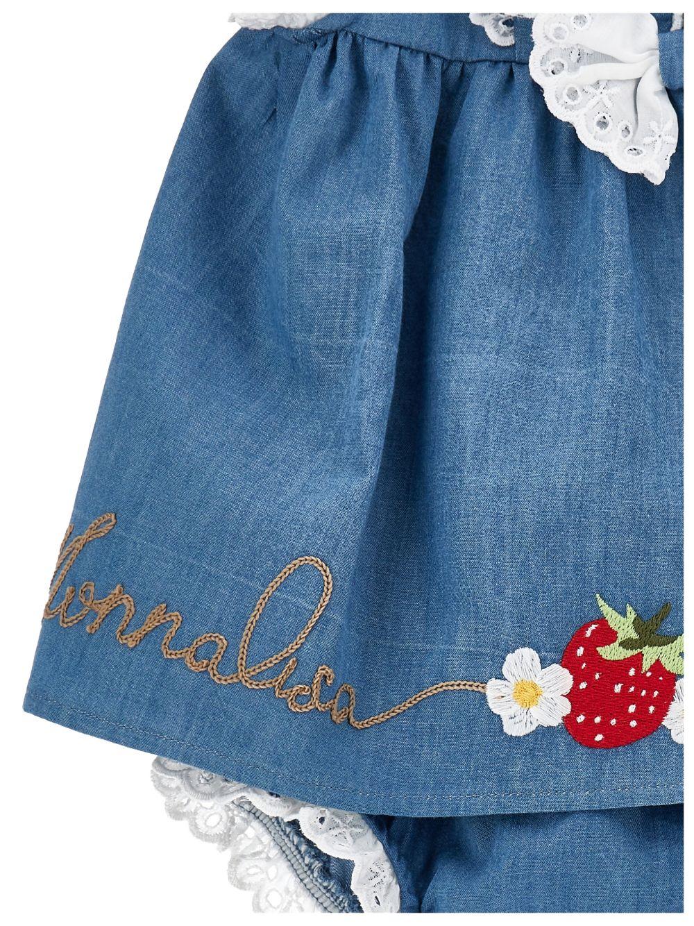 Completo in denim con rouches ricamate 35G5157081 0062 MONNALISA KIDS 