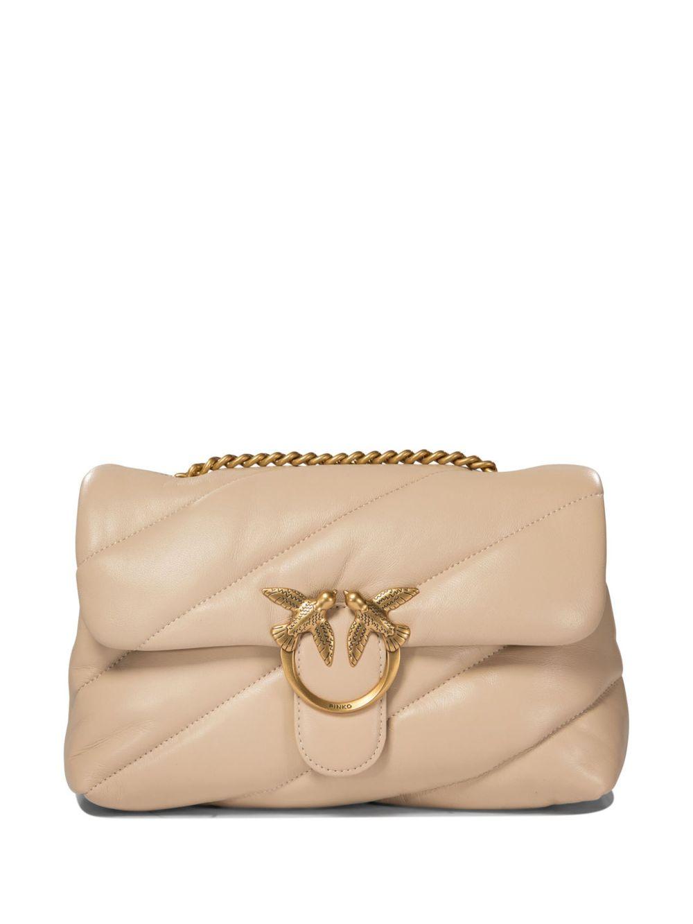 Borsa a Spalla Imbottita in Pelle con Dettagli Oro 100038A0F2 C50Q PINKO 