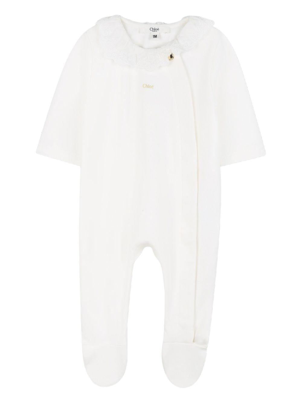 Pigiama panna con colletto in pizzo C20773 117 CHLOE KIDS 
