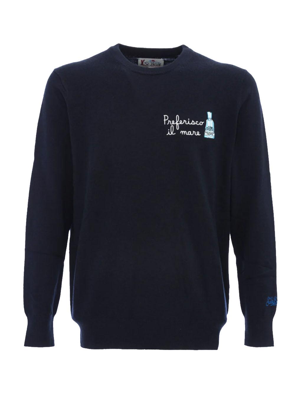 Maglione Blu Navy con Ricamo e Girocollo HER0005 03455G MC2 SAINT BARTH 