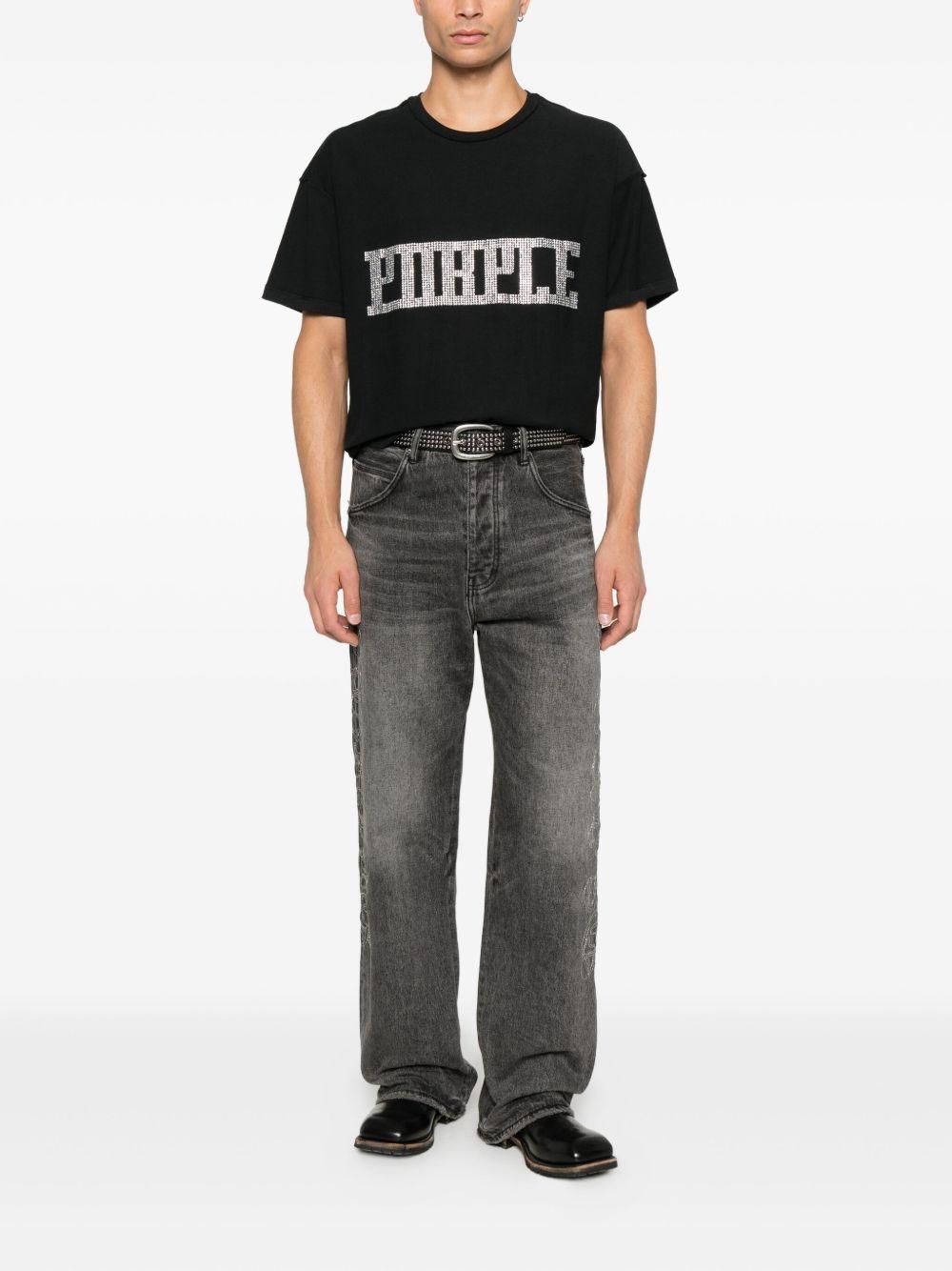 T-shirt in cotone con logo strass P101TBCP126 BLACK PURPLE BRAND 