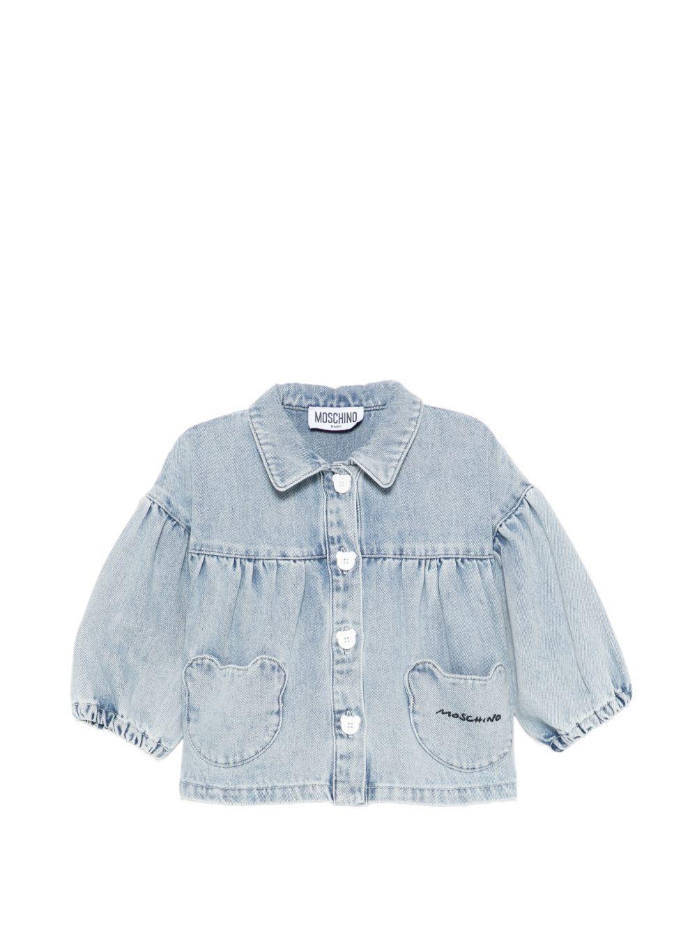 Giacca in denim con tasche a forma di orsetto MDS02KL0E34 40186 MOSCHINO KIDS 