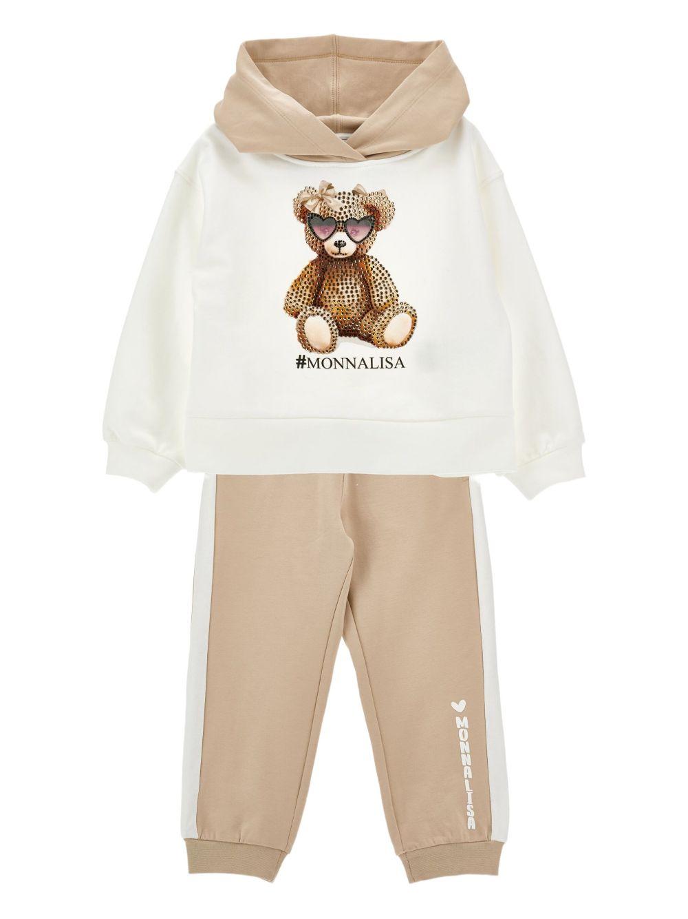 Felpa con Cappuccio e Stampa Orso 19F5006004 0102 MONNALISA KIDS 
