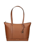 Borsa shopping in pelle con charm logo