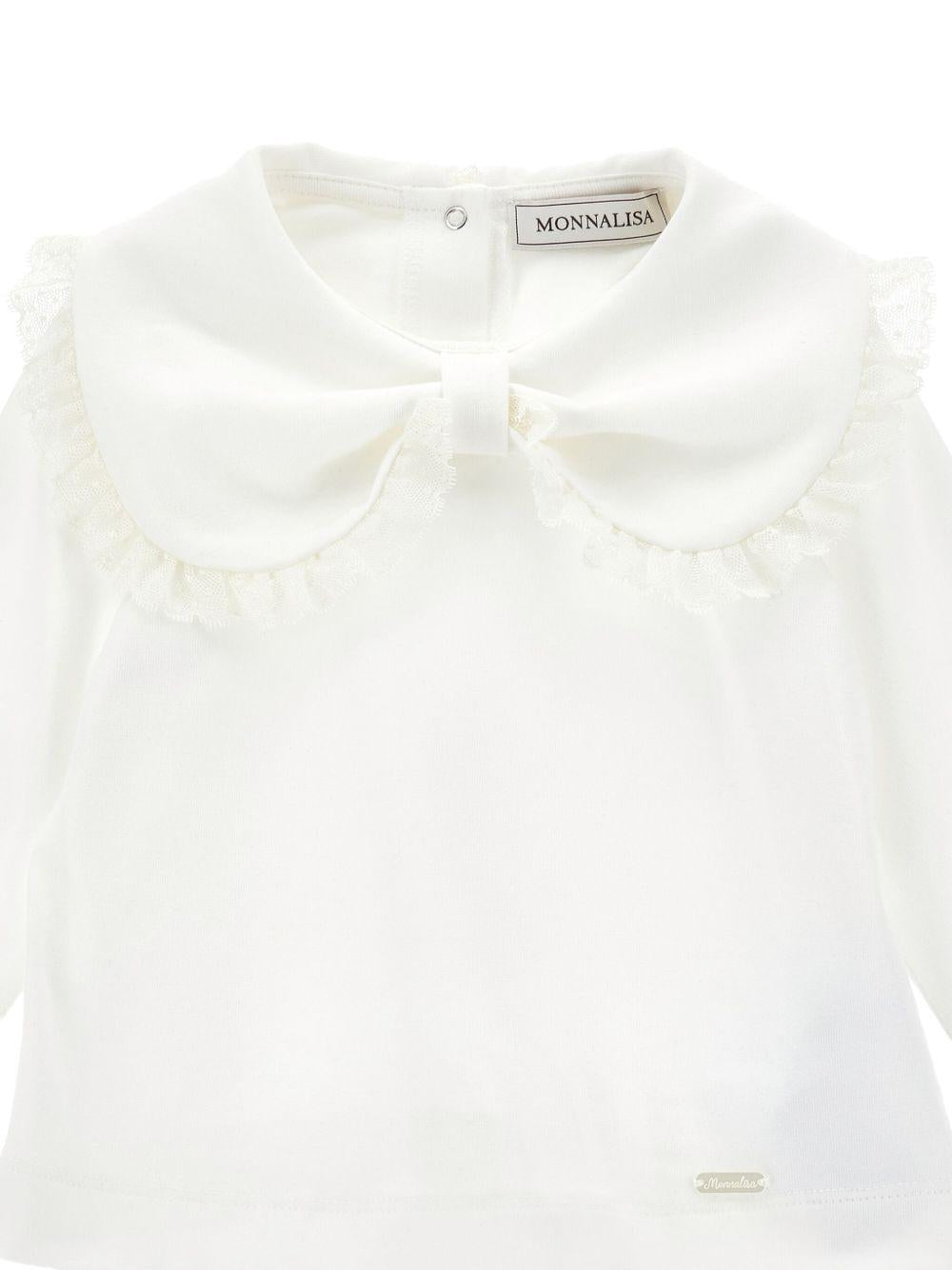 Blusa panna con fiocco e placca logo 31F6036202 0001 MONNALISA KIDS 